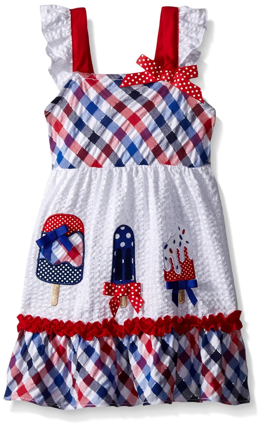 youngland 女宝宝泡泡纱"americana"连衣裙,带波浪花饰