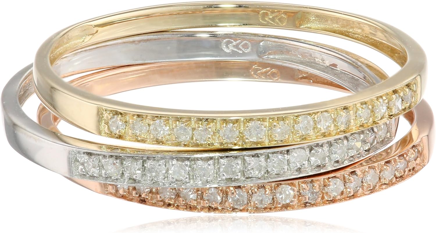 10k tri-colored gold diamond stack ring (1/4