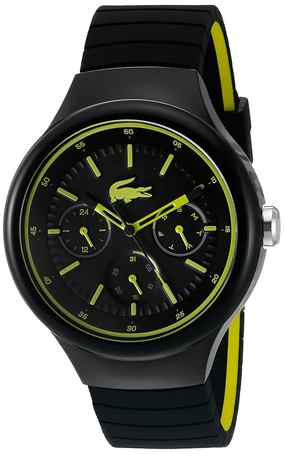 lacoste 男式 borneo 石英树脂和硅胶休闲手表,颜色:黑色(型号