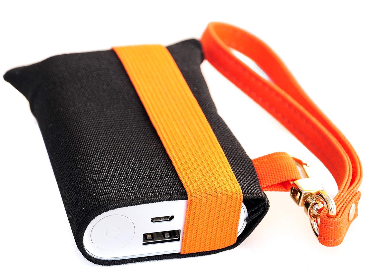on the go - 可拉伸移动电源袋,保护电池免遭刮擦,黑色和橙色