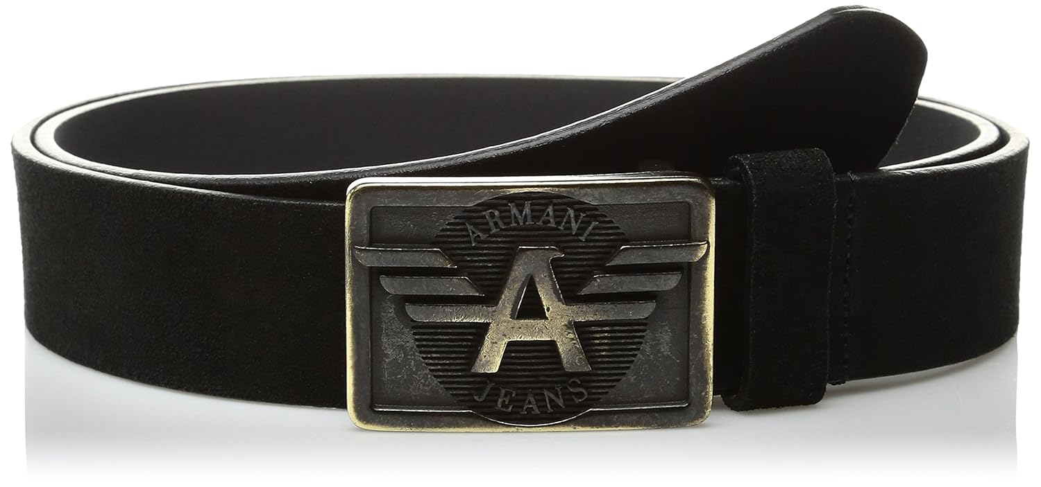 armani jeans 男式开叉皮革徽标带扣皮带 黑色 31