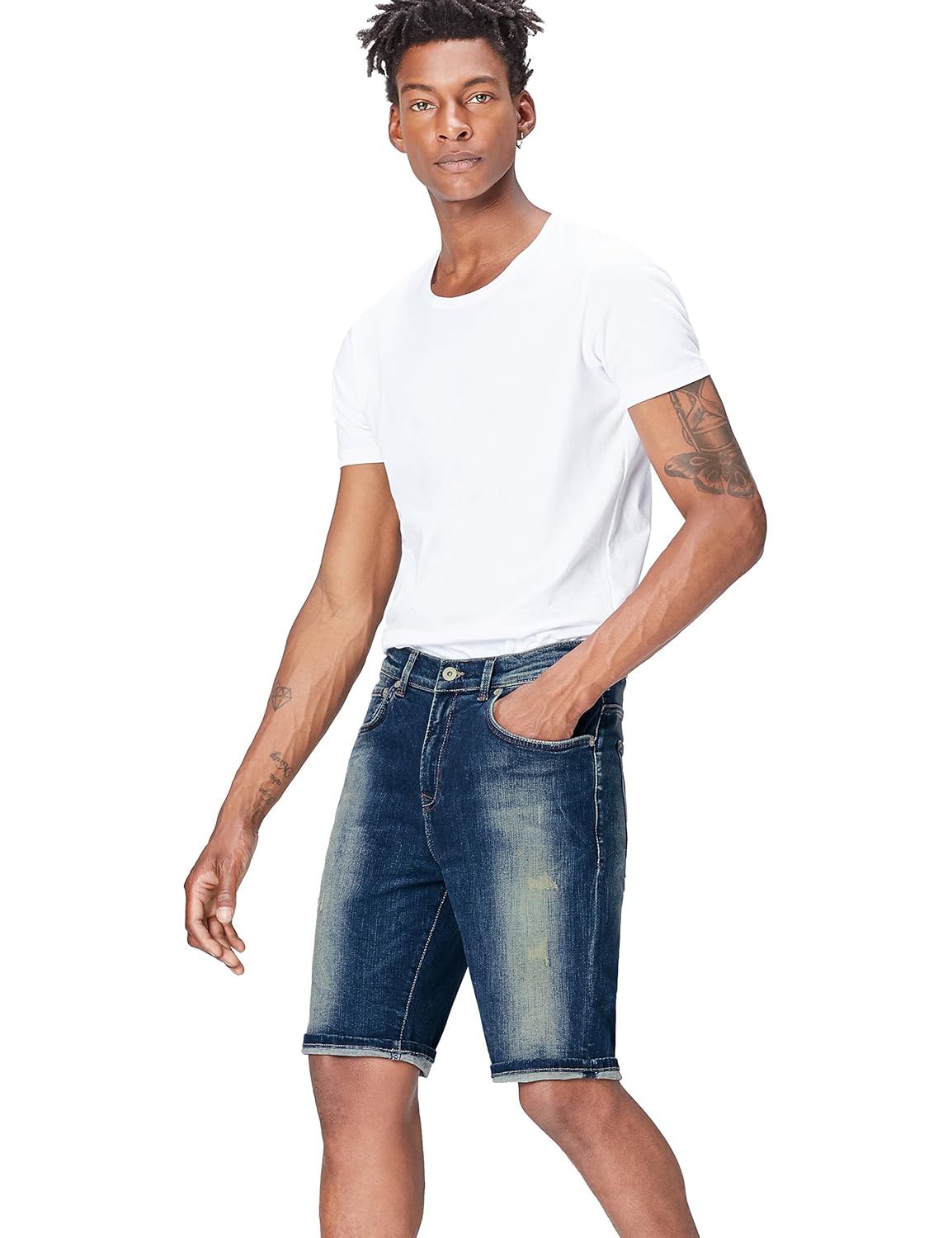 find 男式做旧牛仔短裤 blue (hardin damaged wash) s