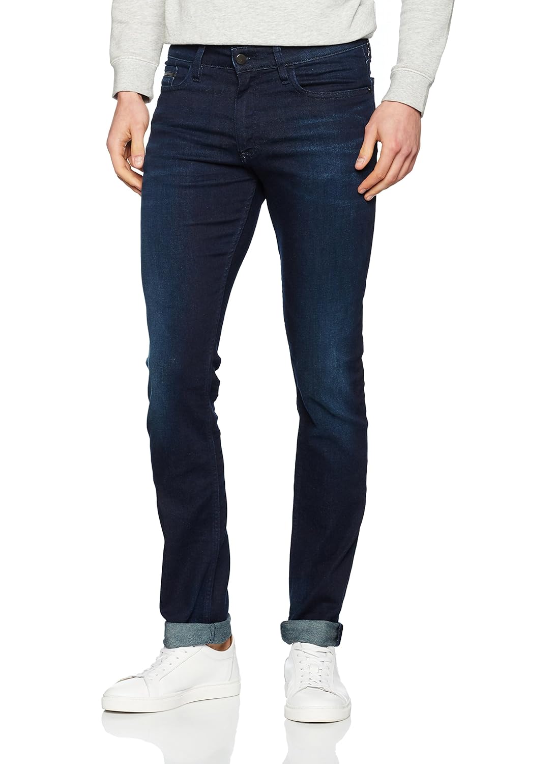 calvin klein jeans 男式修身 straight-true 深蓝色牛仔裤