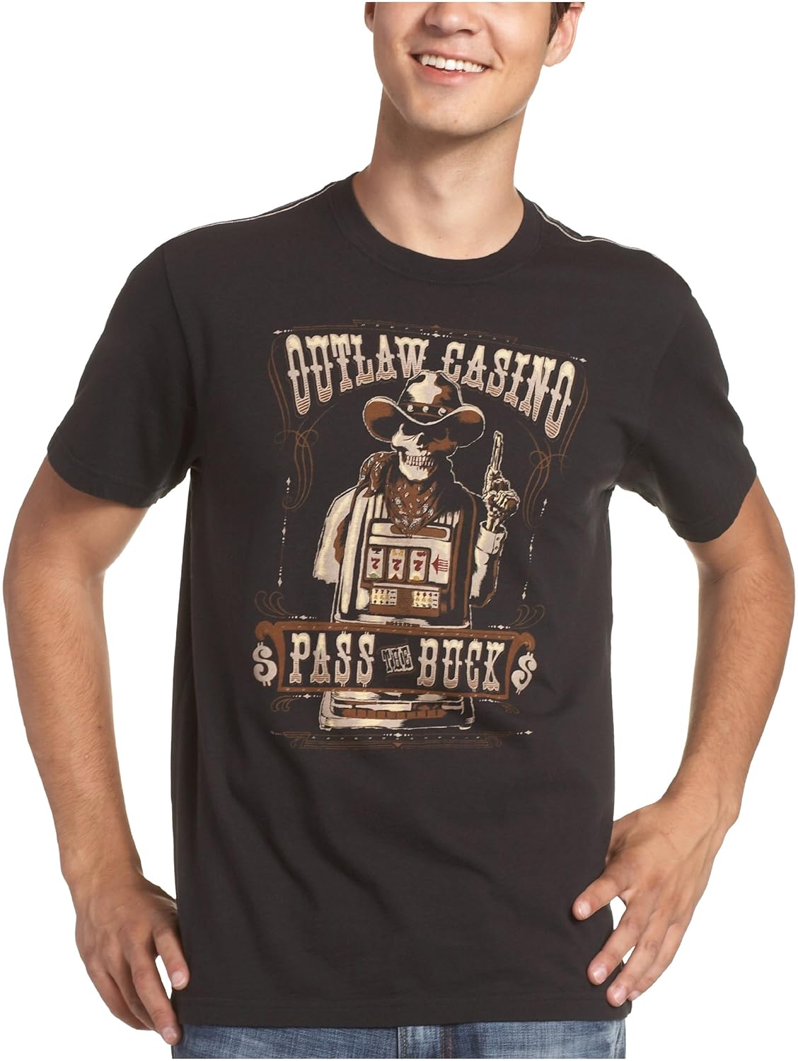 lucky brand 男式 pass the buck 经典修身 t 恤 黑色 xx-large