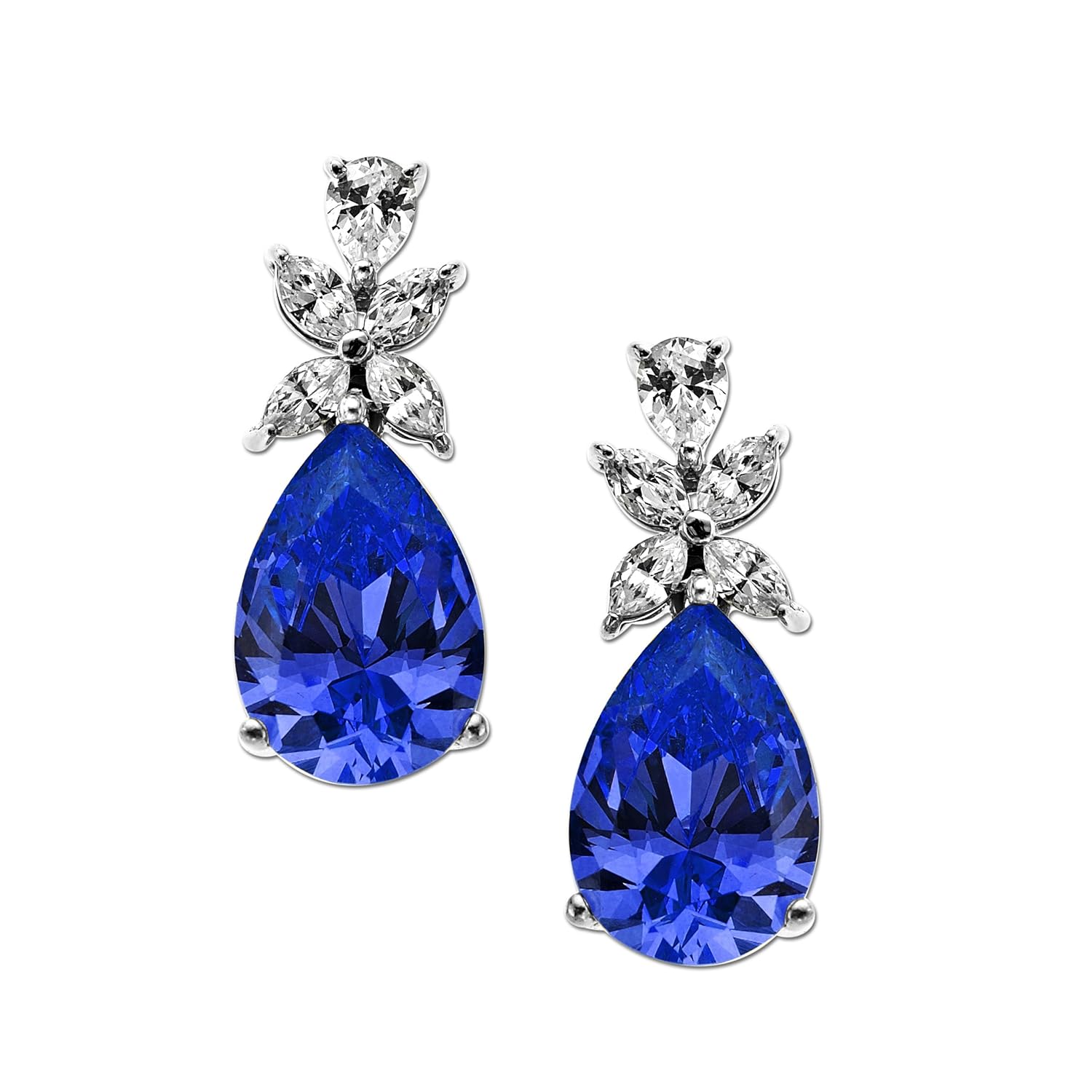 royale 标准纯银蓝色和白色施华洛世奇锆石泪滴耳环