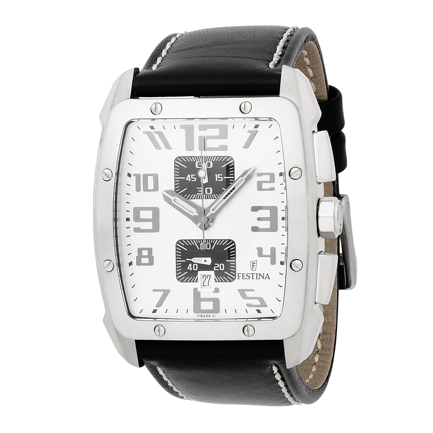 festina 男式 f16259 / 1泡泡 chrono 不锈钢计时填充皮革表带手表