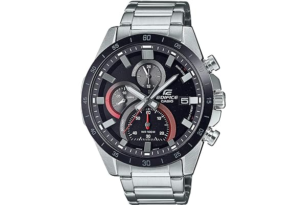 casio 卡西欧 男式计时石英手表 edifice 不锈钢表带, 银色/黑色