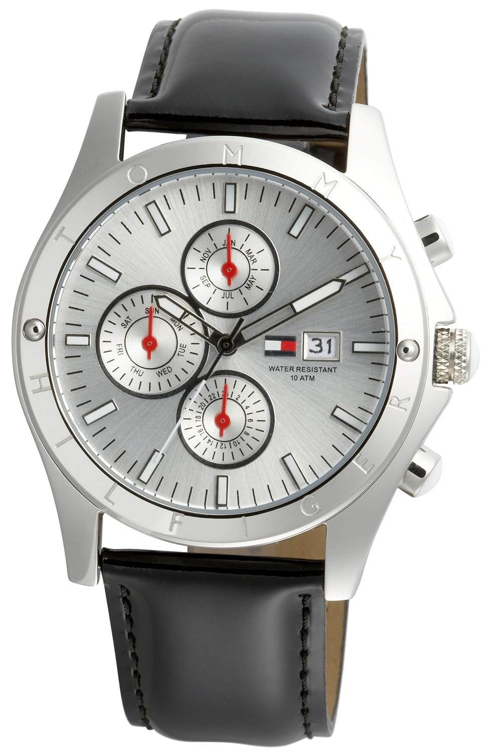 tommy hilfiger 女式1780646 chronograph 黑色专利皮革手表