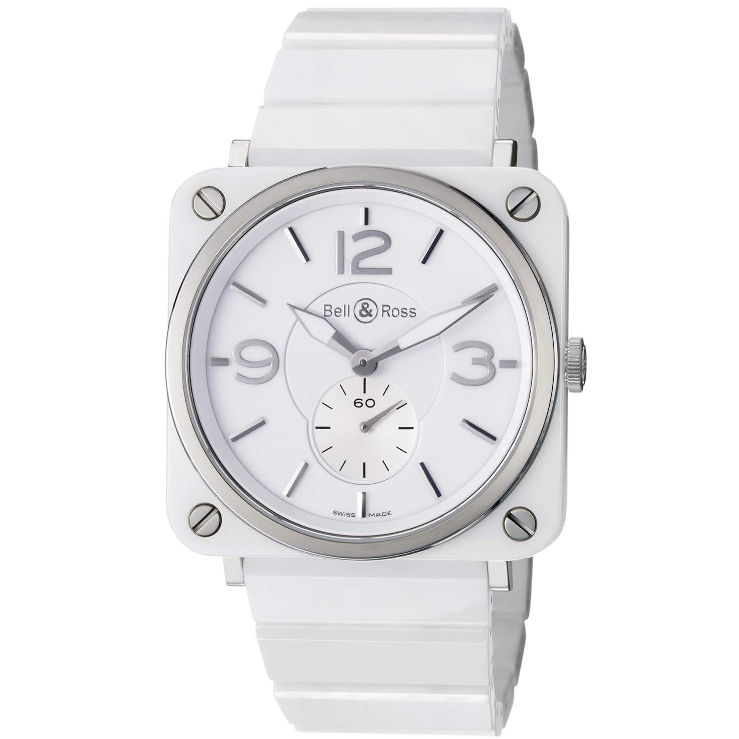 bell & ross 男式 brs-whitecrmc-b 航空 gleaming 白色陶瓷手表