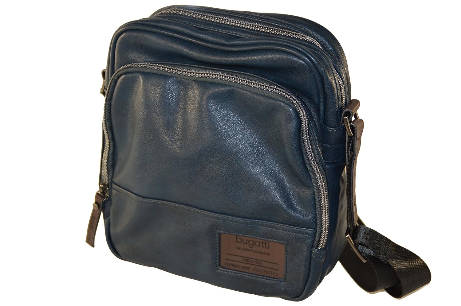 bugatti 男式 时尚休闲款单肩包斜挎包 8256 蓝色 小号(亚马逊进口直