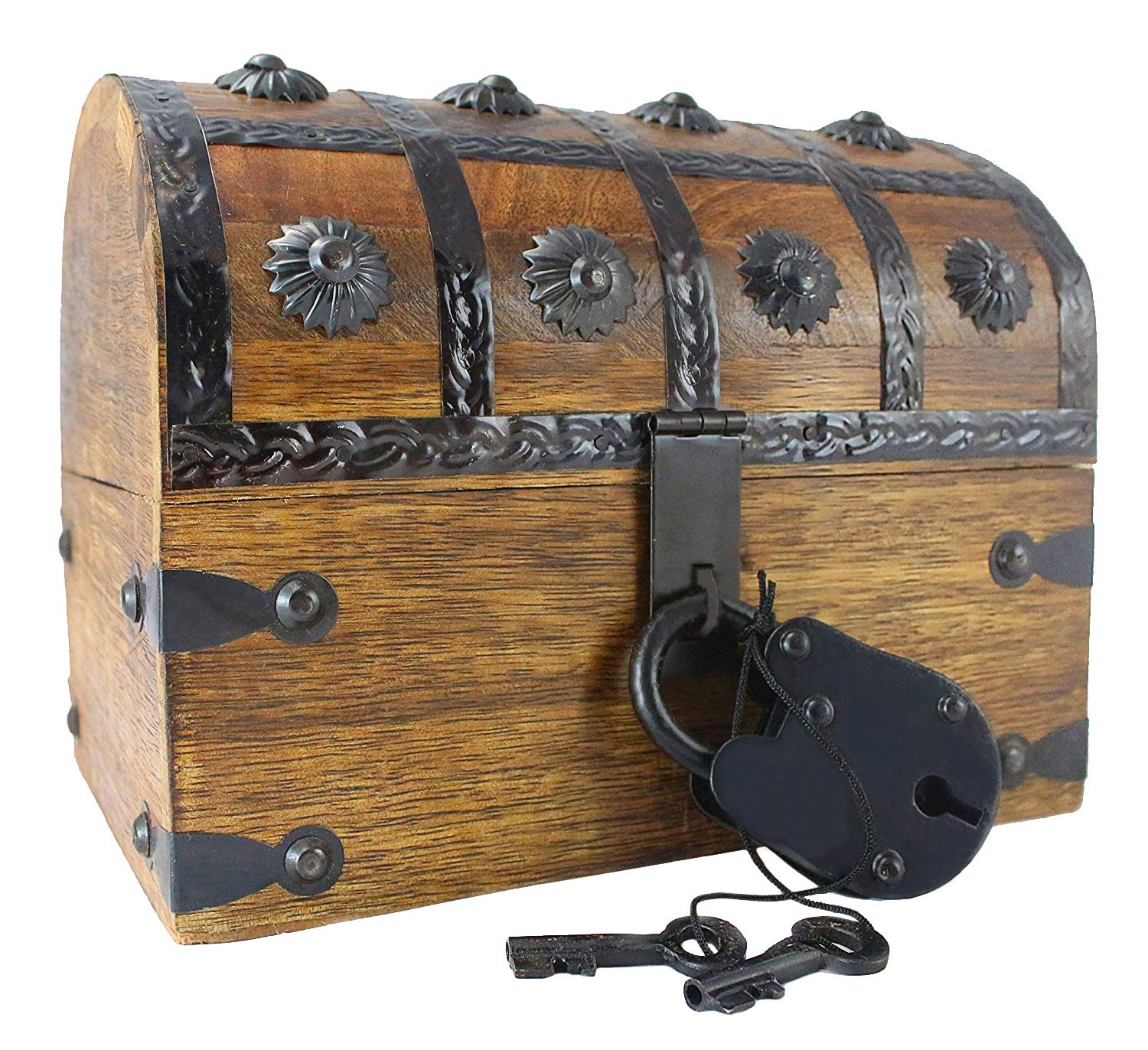 well pack box 正品古典风格木制海盗宝箱,黑色搭扣锁,包括主挂锁和