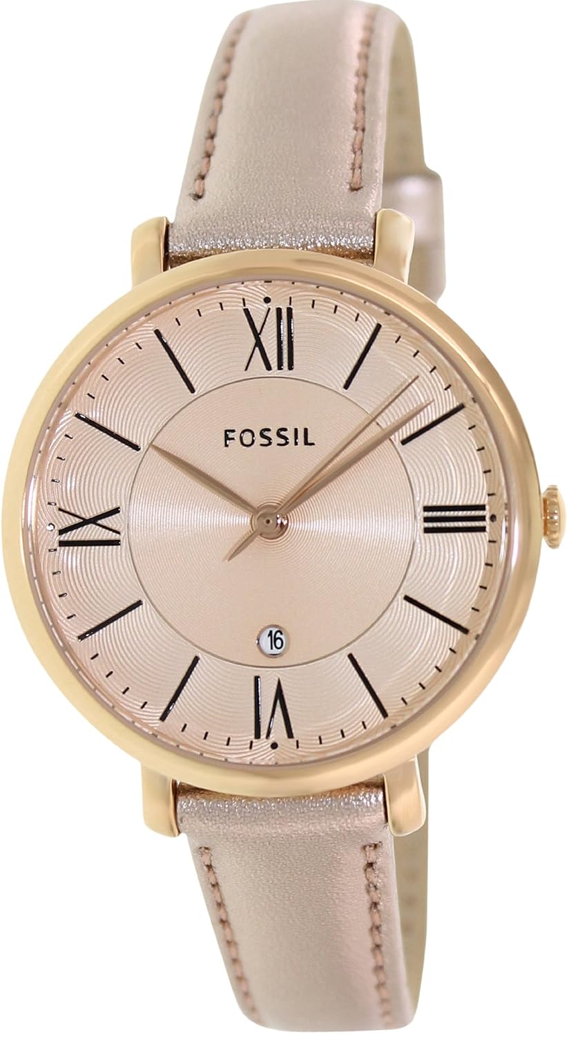 fossil watch, womens jacqueline rose gold metallic leather