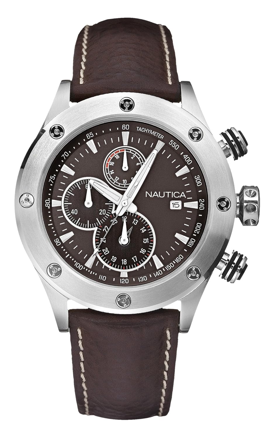 nautica 男式 n16541g nct200 chronograph 棕色皮革手表