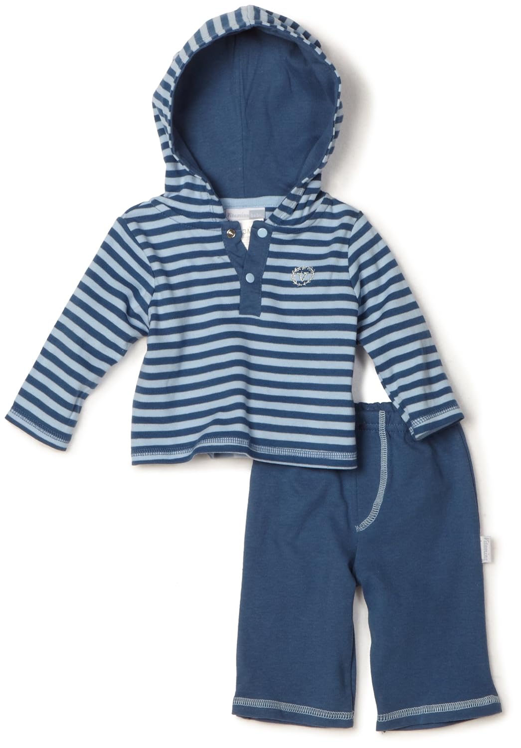 vitamins 男宝宝2件套连帽宝蓝色条纹上衣和裤子套装 蓝色 6 months