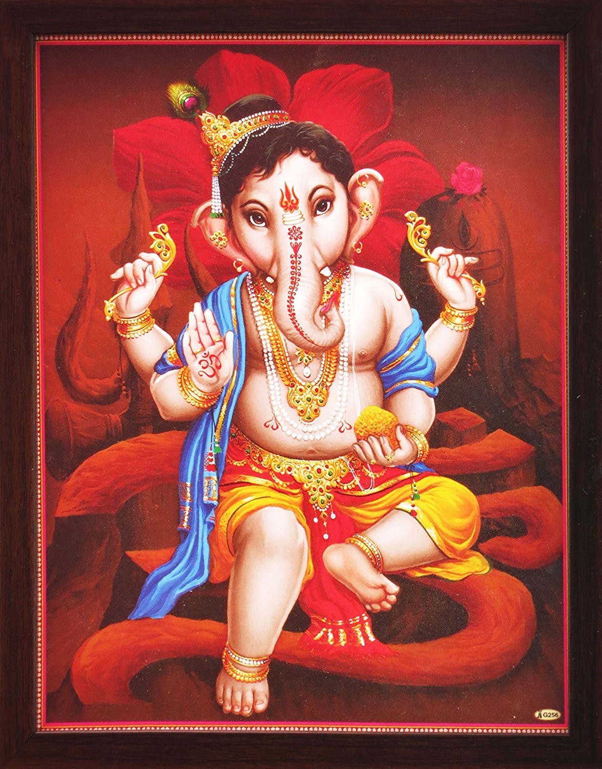 sitting on om 符号和礼物 blessings , a auspicious hindi god 绘画