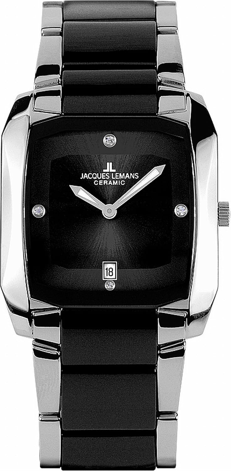 jacques lemans 中性款 analogue 手表,黑色表盘 analogue display –