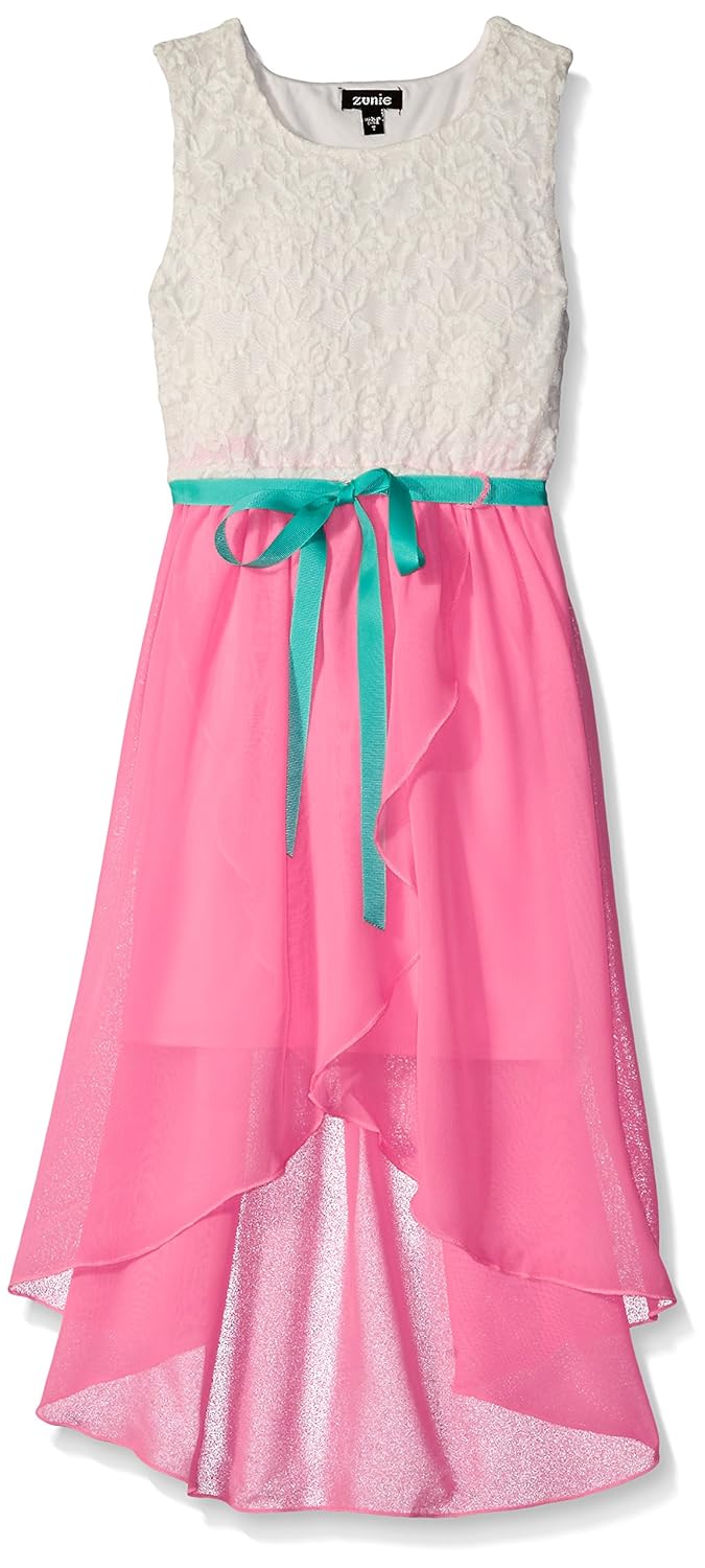 zunie 女童无袖蕾丝紧身胸衣 to 纯色雪纺郁金香裙连衣裙