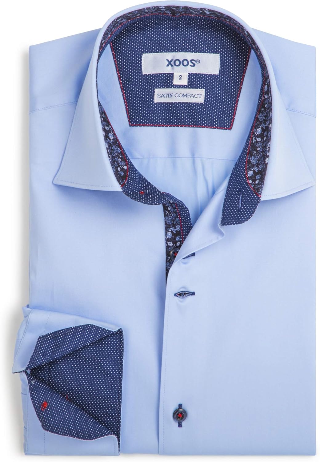 xoos paris - 男士修身衬衫长袖意大利领 - 浅蓝色/深蓝色圆点内领