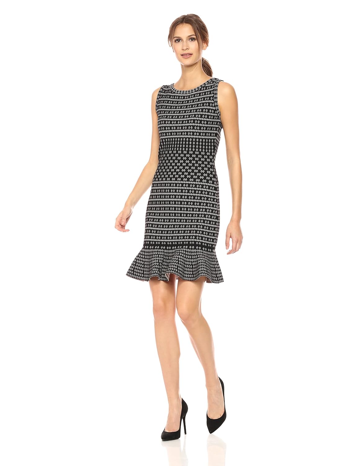 maxstudio max studio 女式无袖印花针织连衣裙 black/ecru x-small