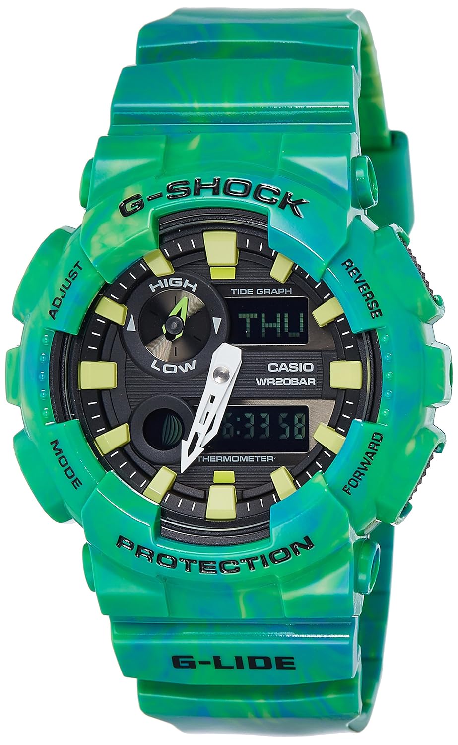 casio 卡西欧 #gax100mb-3a 男士 tide 图形温度计大理石绿色滑动 g