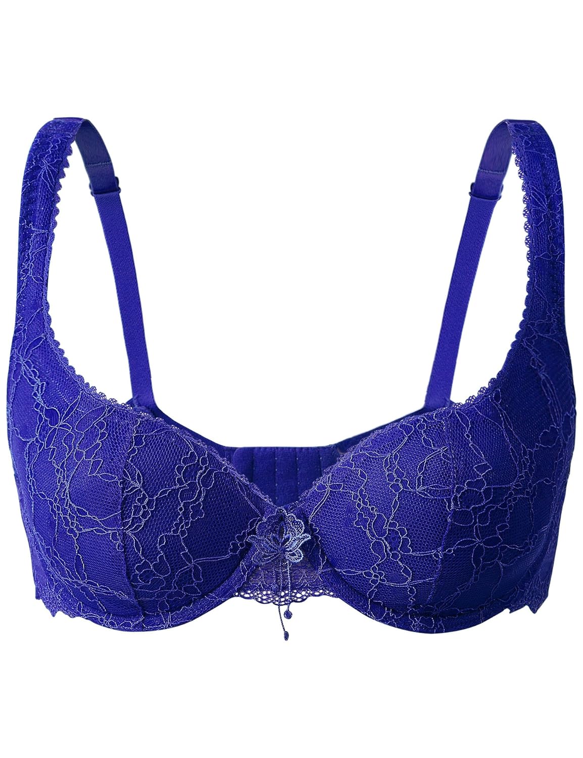 wingslove 女士钢圈文胸舒适蕾丝文胸日常花卉棉质罩杯文胸 蓝色 32