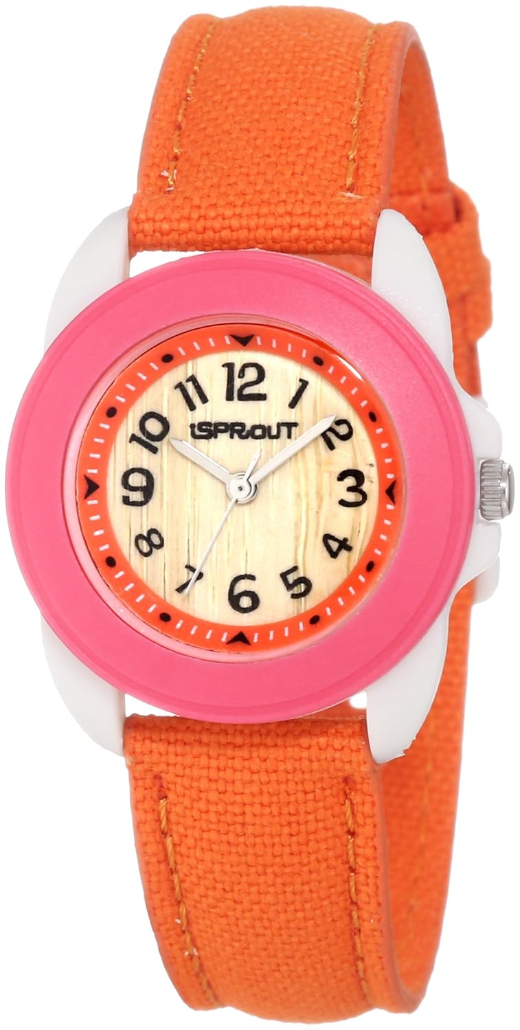 sprout 女式 st / 1042pkivor 橙色有机棉带竹表盘手表