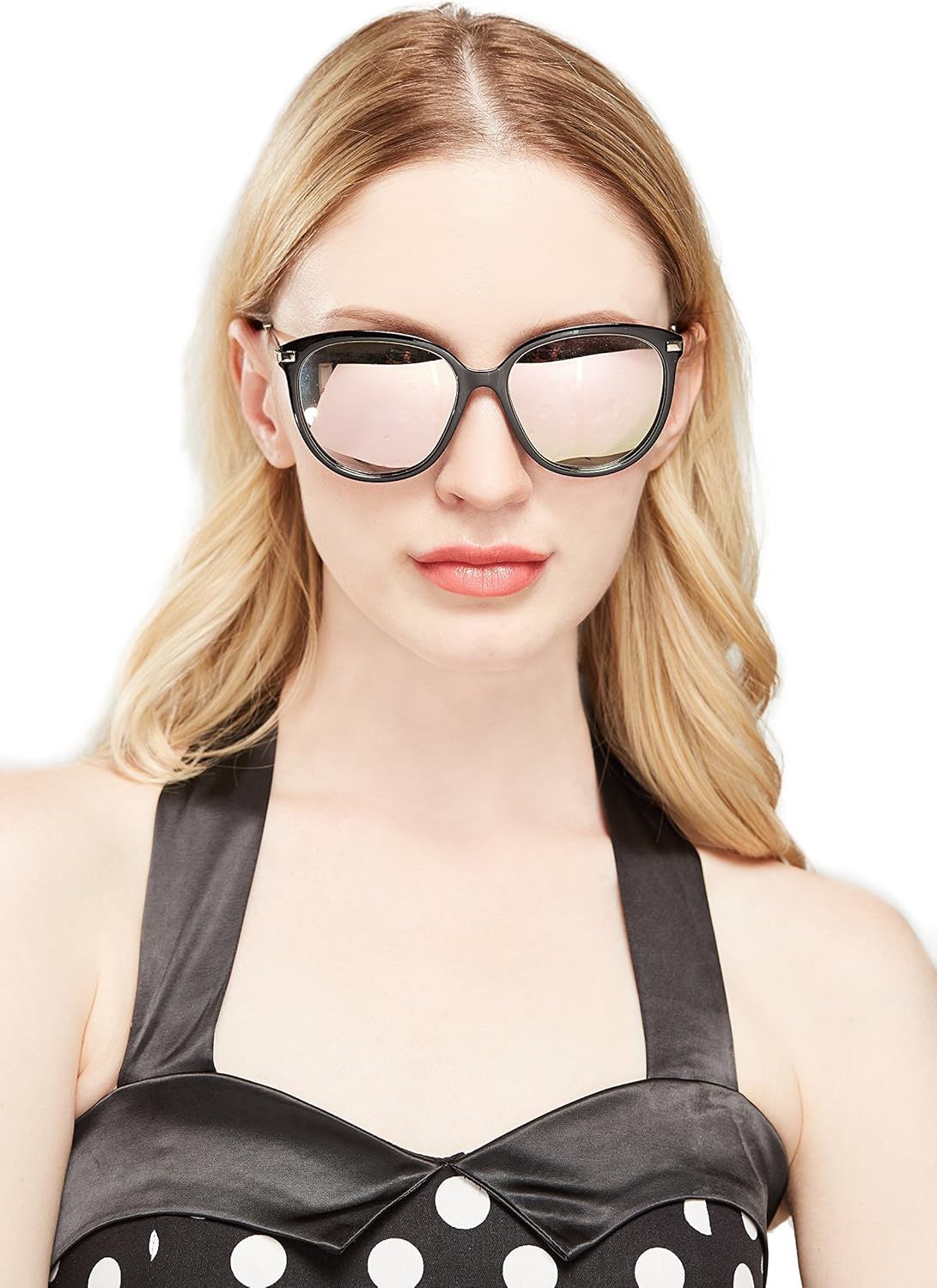 钻石糖果经典圆形偏光太阳镜女式复古镜眼镜 black frame/pink