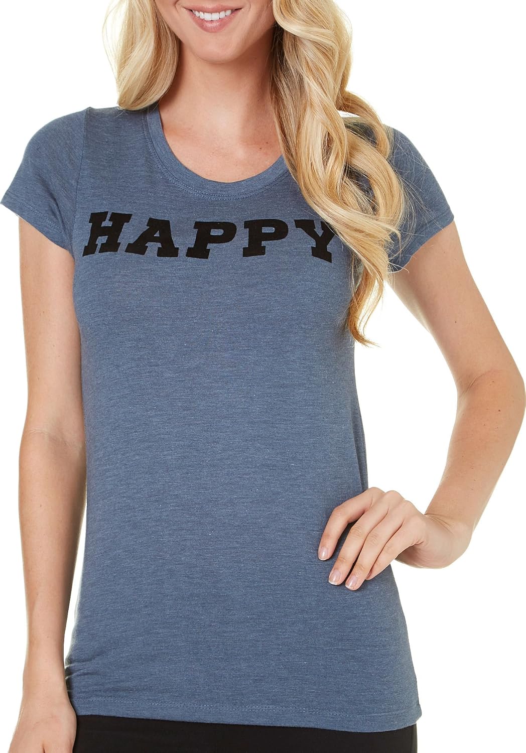 natural life womens happy screen t-shirt large indigo blue/black