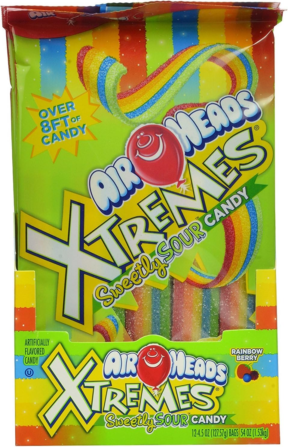 airheads xtremes sweetly sour candy belts, rainbow berry, 4.