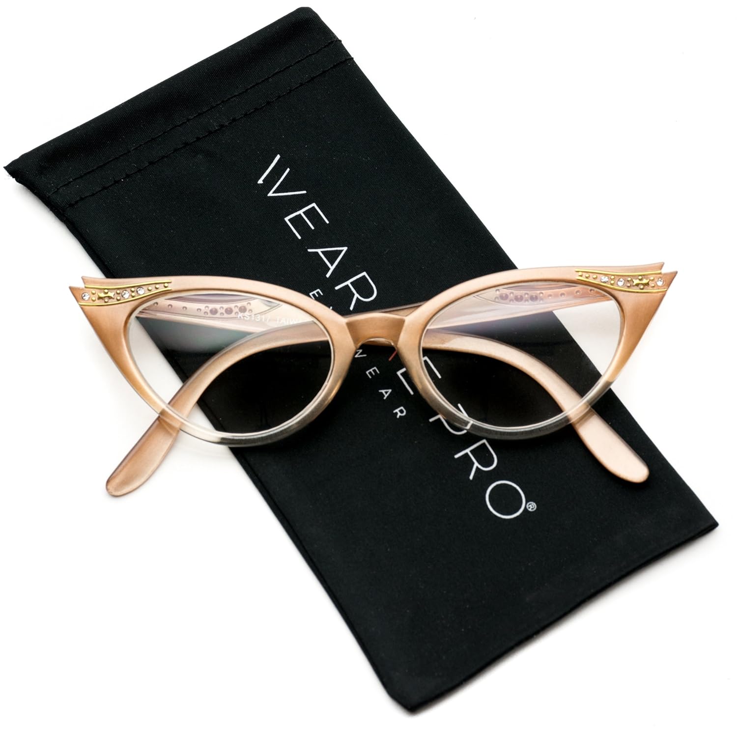 复古cateyes 80s 灵感时尚透明镜片猫眼眼镜带水钻 gradient gold