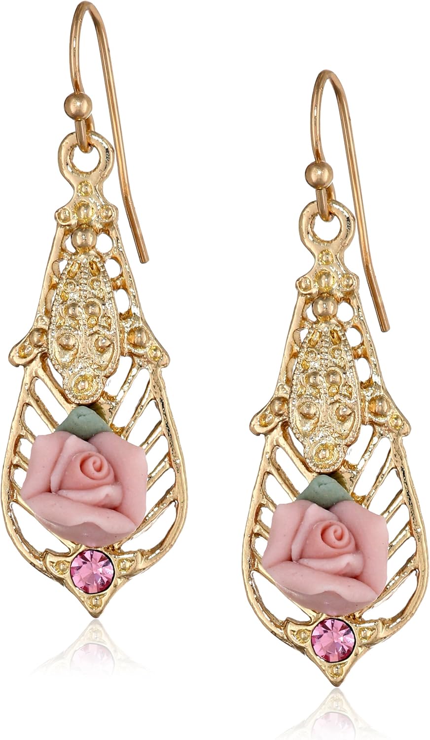 1928 珠宝"陶瓷玫瑰系列"金色粉色陶瓷浅玫瑰色吊坠耳环