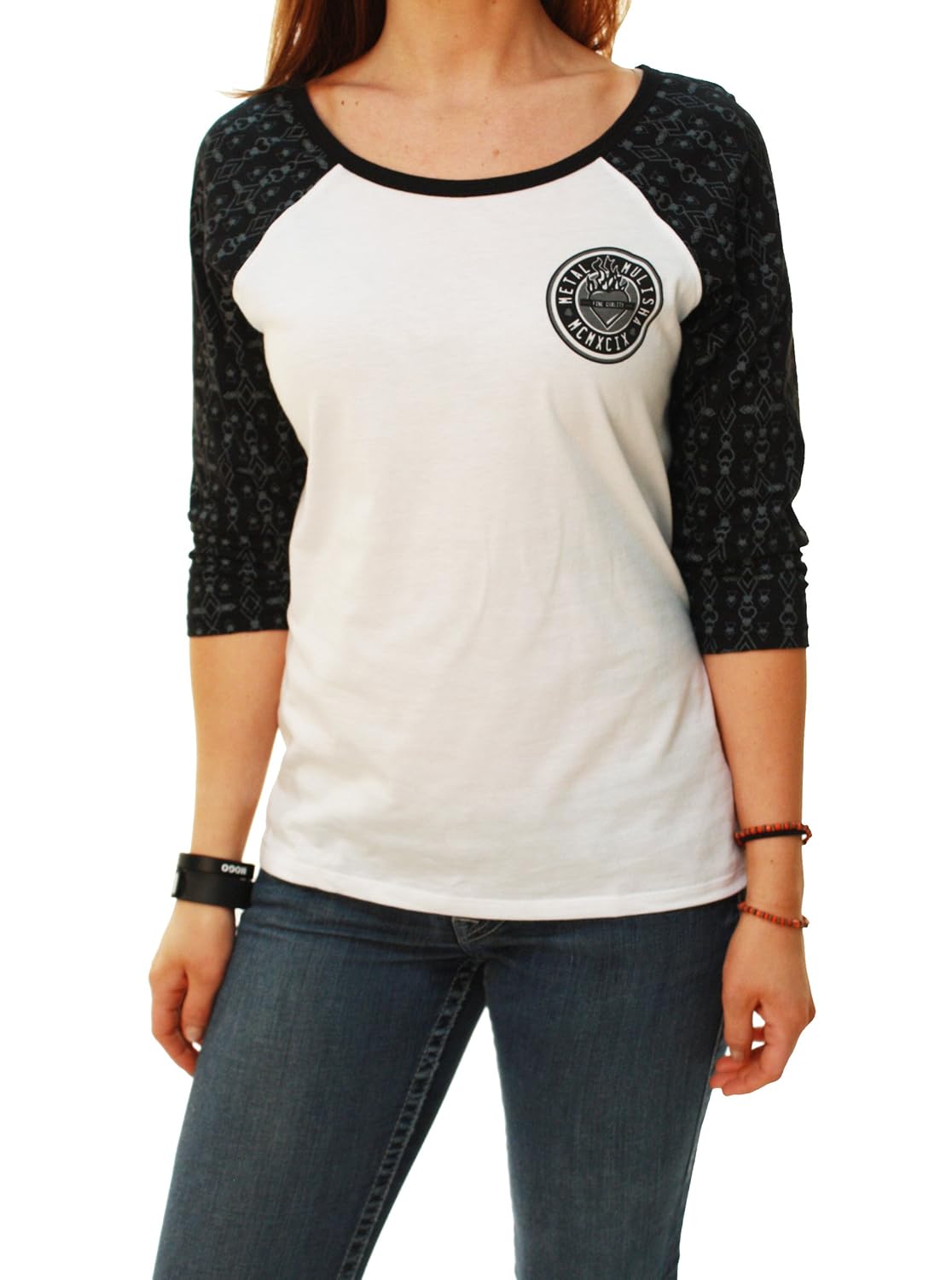 metal mulisha 女士休闲羊角袖t恤