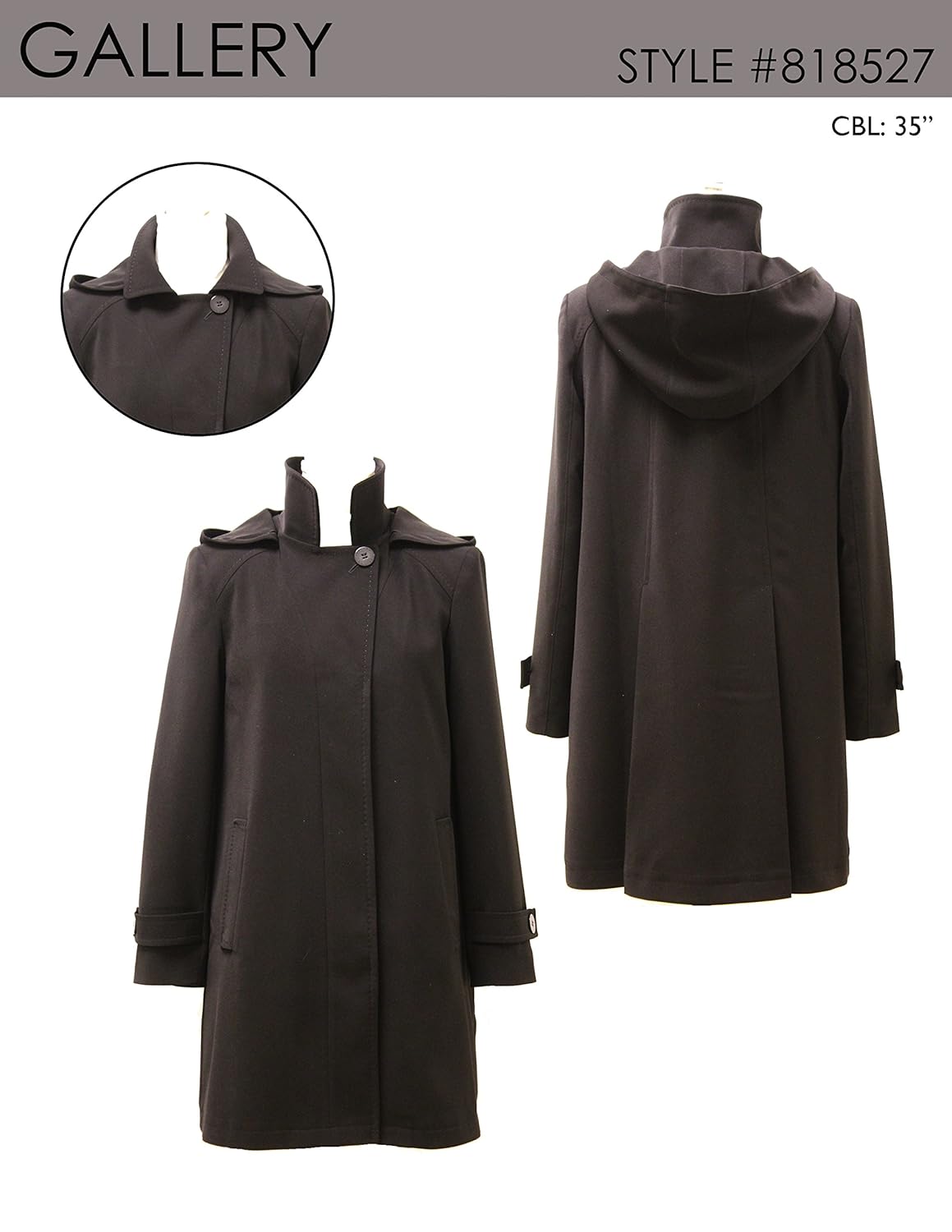 gallery 女士考究一字型涤纶华达呢雨衣