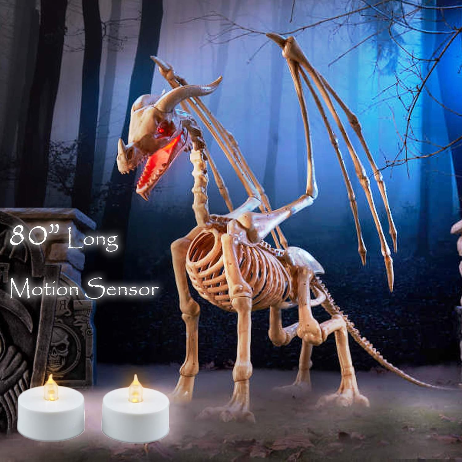 booyard 万圣节动画骨架龙 80 英寸装饰 - 可怕的哈洛耶院装饰 白色