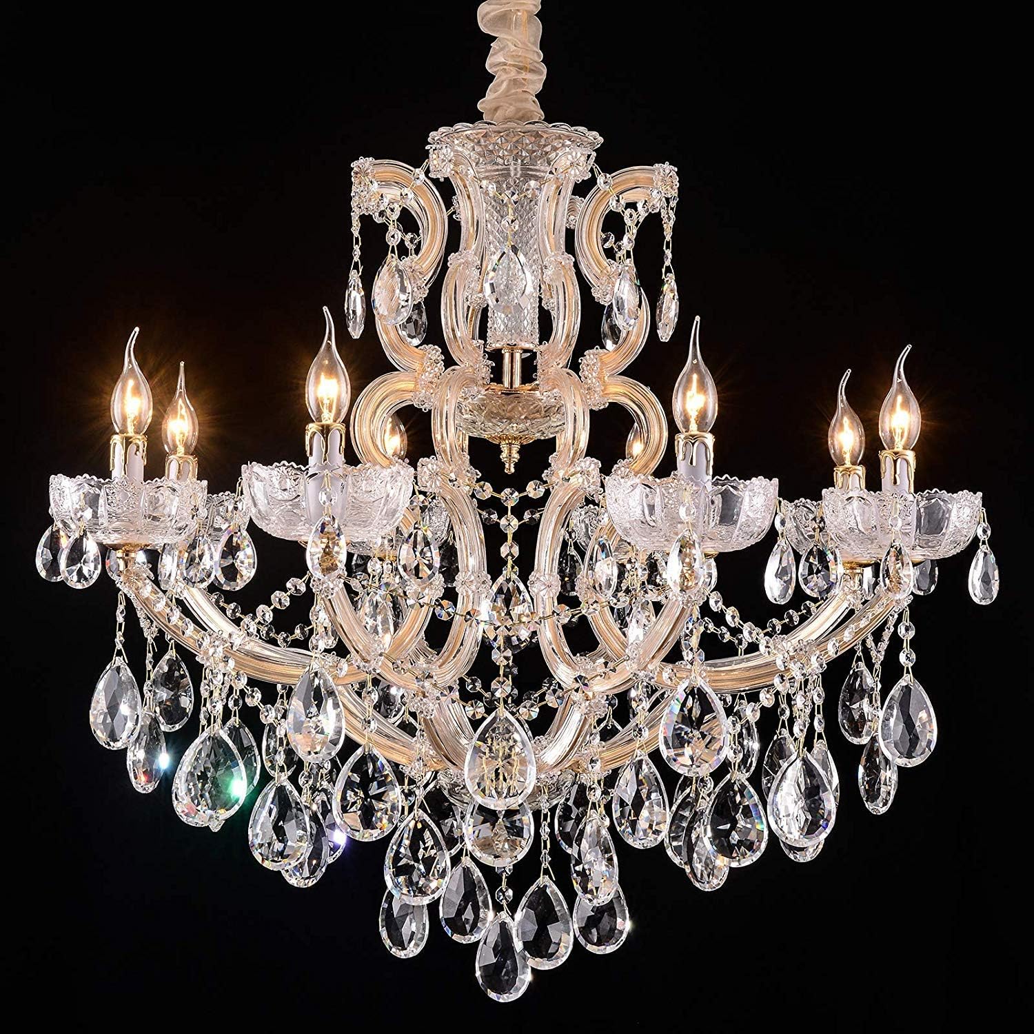fashionou 大型水晶吊灯带 e12 灯,k9 水晶吊灯蜡烛,金色框架,现代