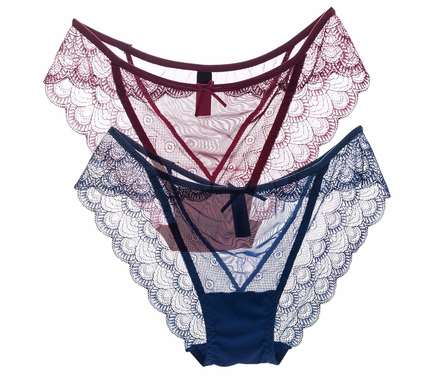 女式蕾丝三角裤 2 条装性感薄低腰内裤蝴蝶图案内裤