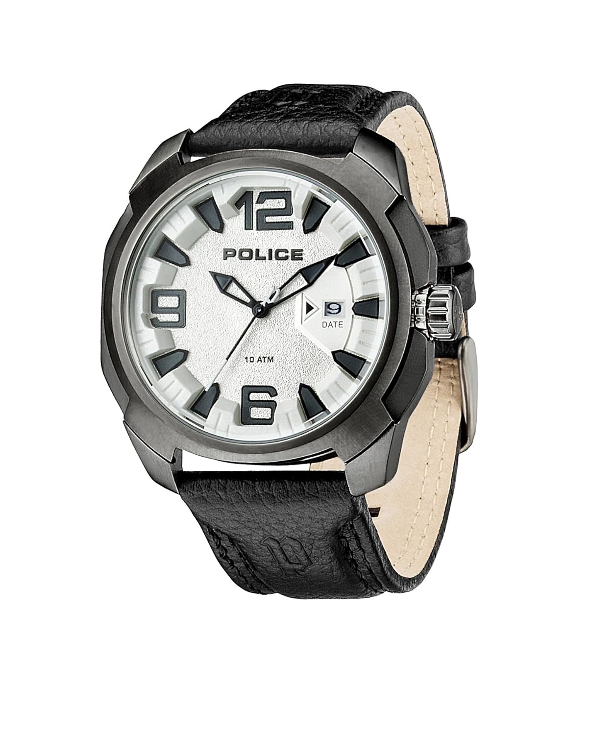 93831aeu/04 石英手表黑色表盘模拟显示和皮革表带