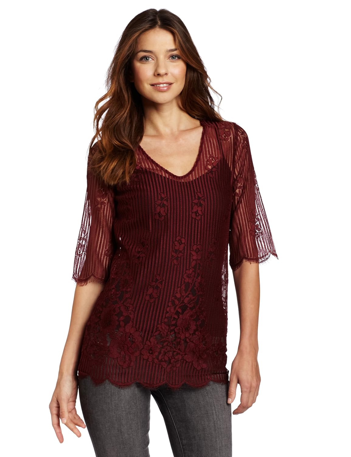 only 心形女式 evelyn 肘长袖束腰上衣 深紫红色 medium