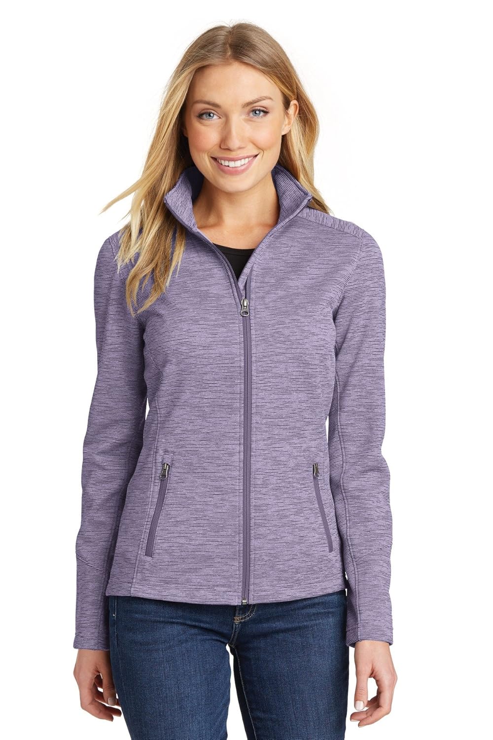 port authority womens digi stripe fleece jacket (l231) -purple