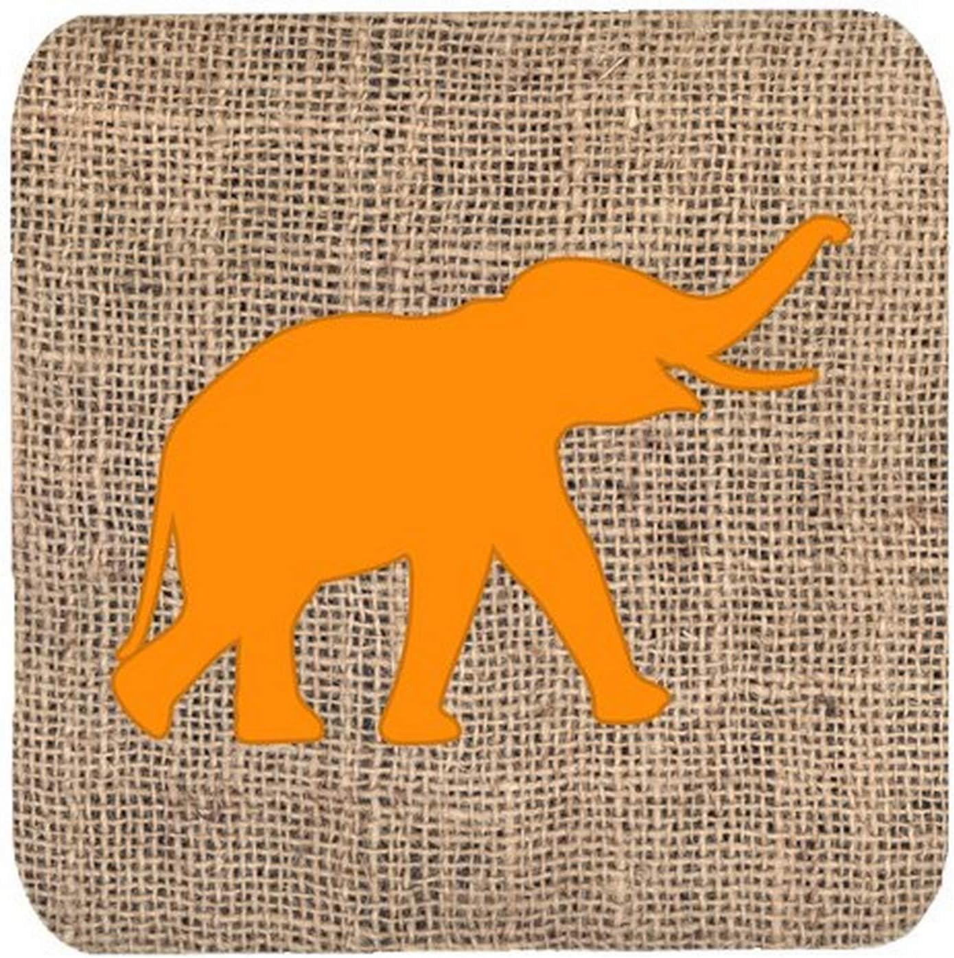 carolines treasures bb1011-bl-or-fc 大象粗麻布和橙色泡沫杯垫(4