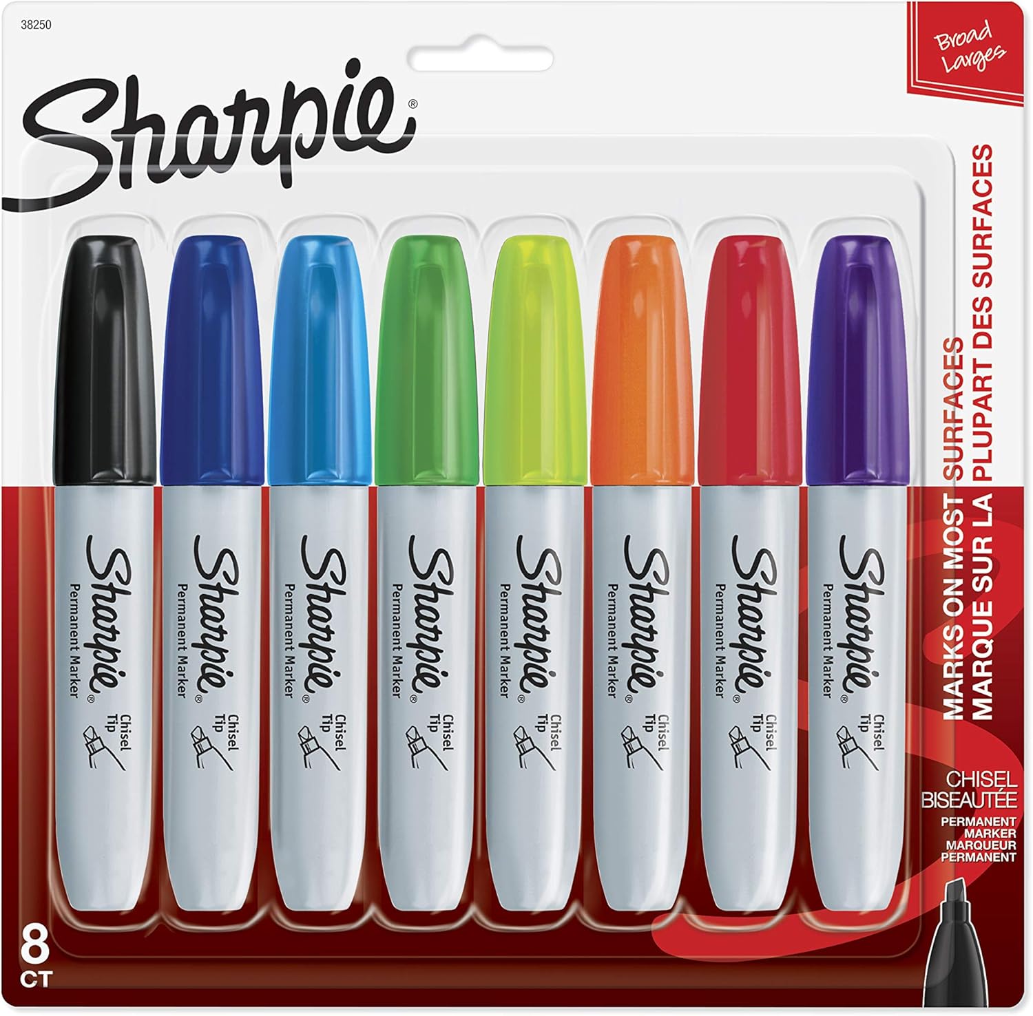 sharpie permenant 记号笔 chisel 尖头 8-count 经典颜色