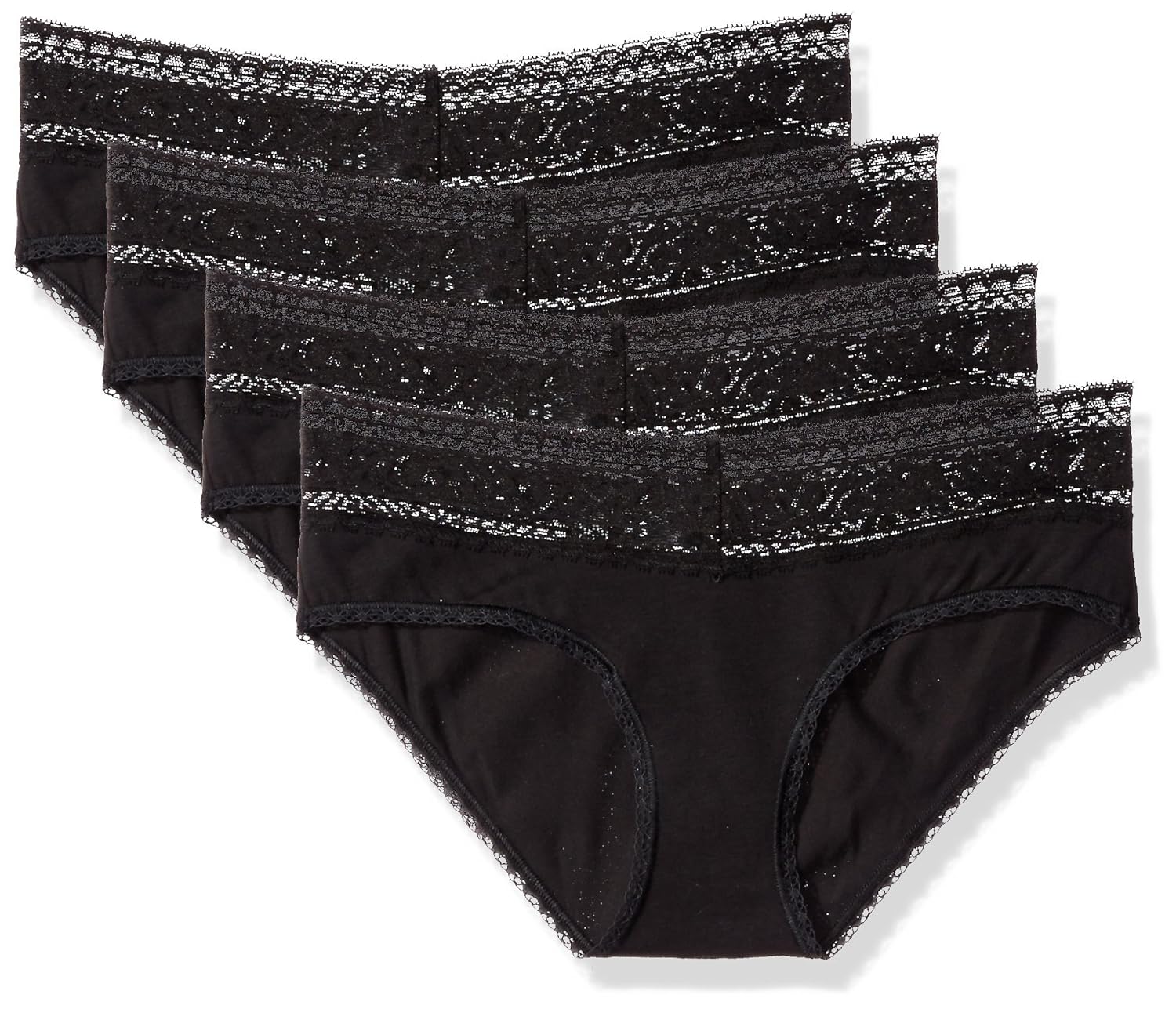 calvin klein 女式4支装花边棉质低腰内裤 黑色 medium