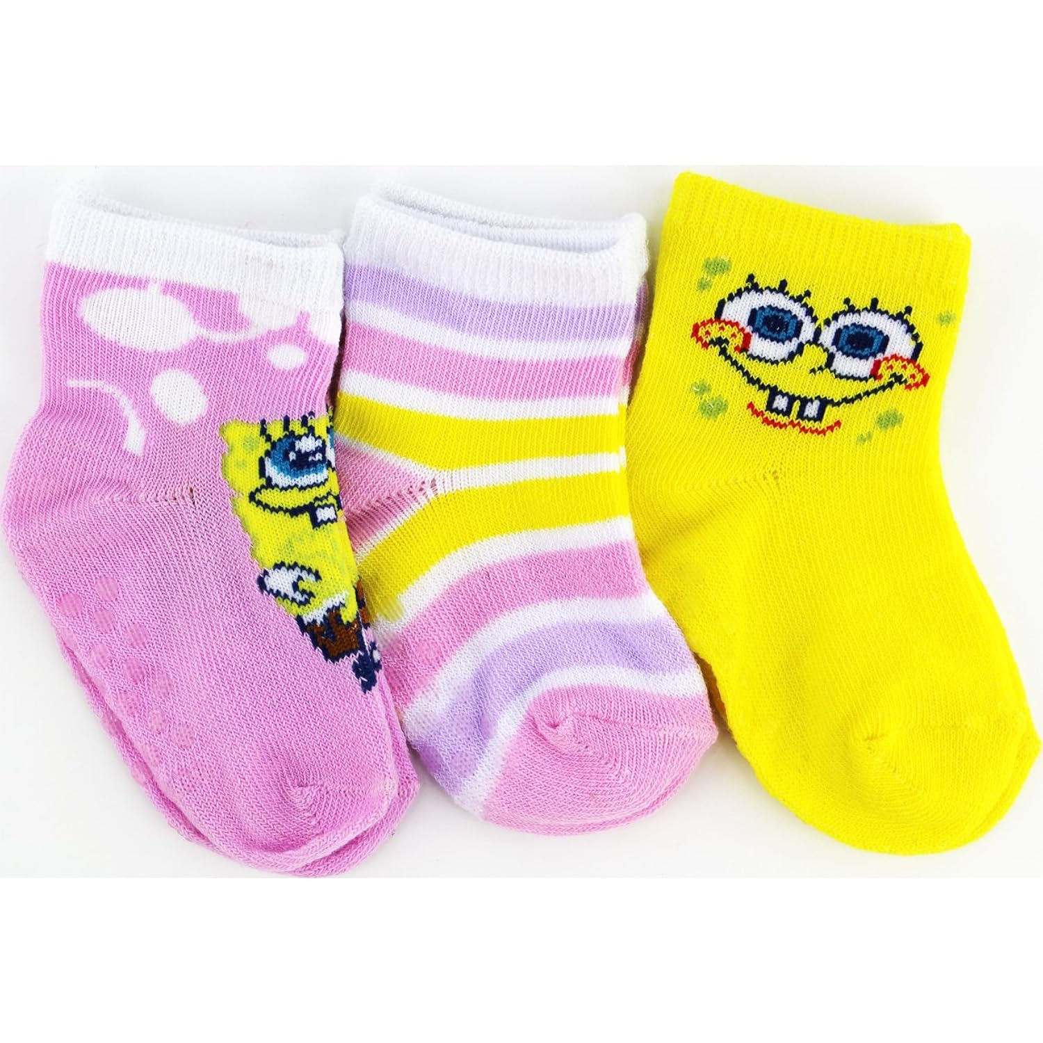spongebob squarepants " 粉色条纹 " 3只装婴幼儿袜讋2–