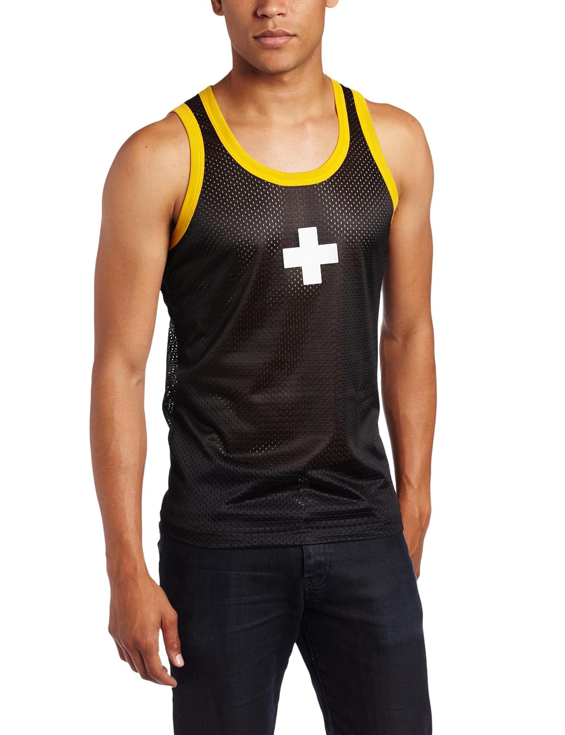 andrew christian 男式十字架网眼背心 黑色/金色 medium