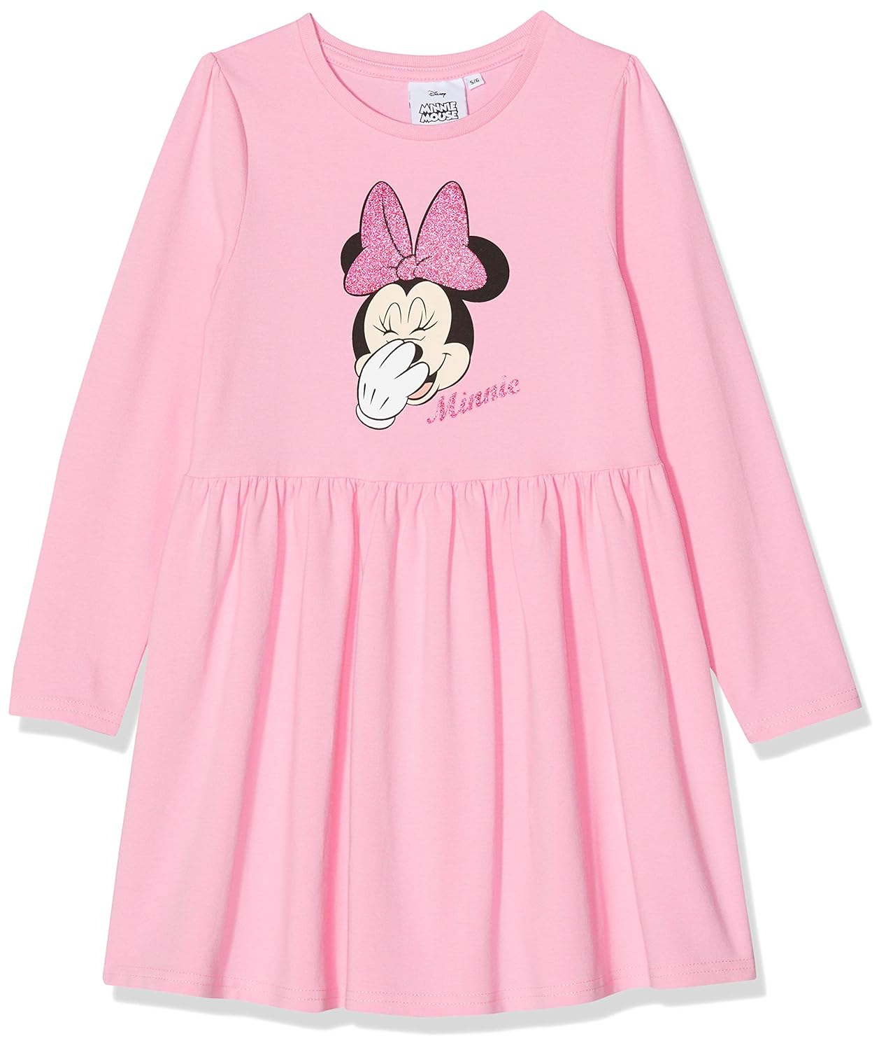 disney minnie mouse 女童米妮闪光蝴蝶结头连衣裙,粉色