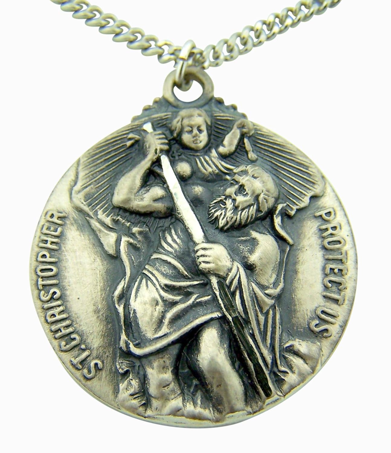 男蕜21/ 2英寸标准纯银圣克里斯托弗像章吊坠