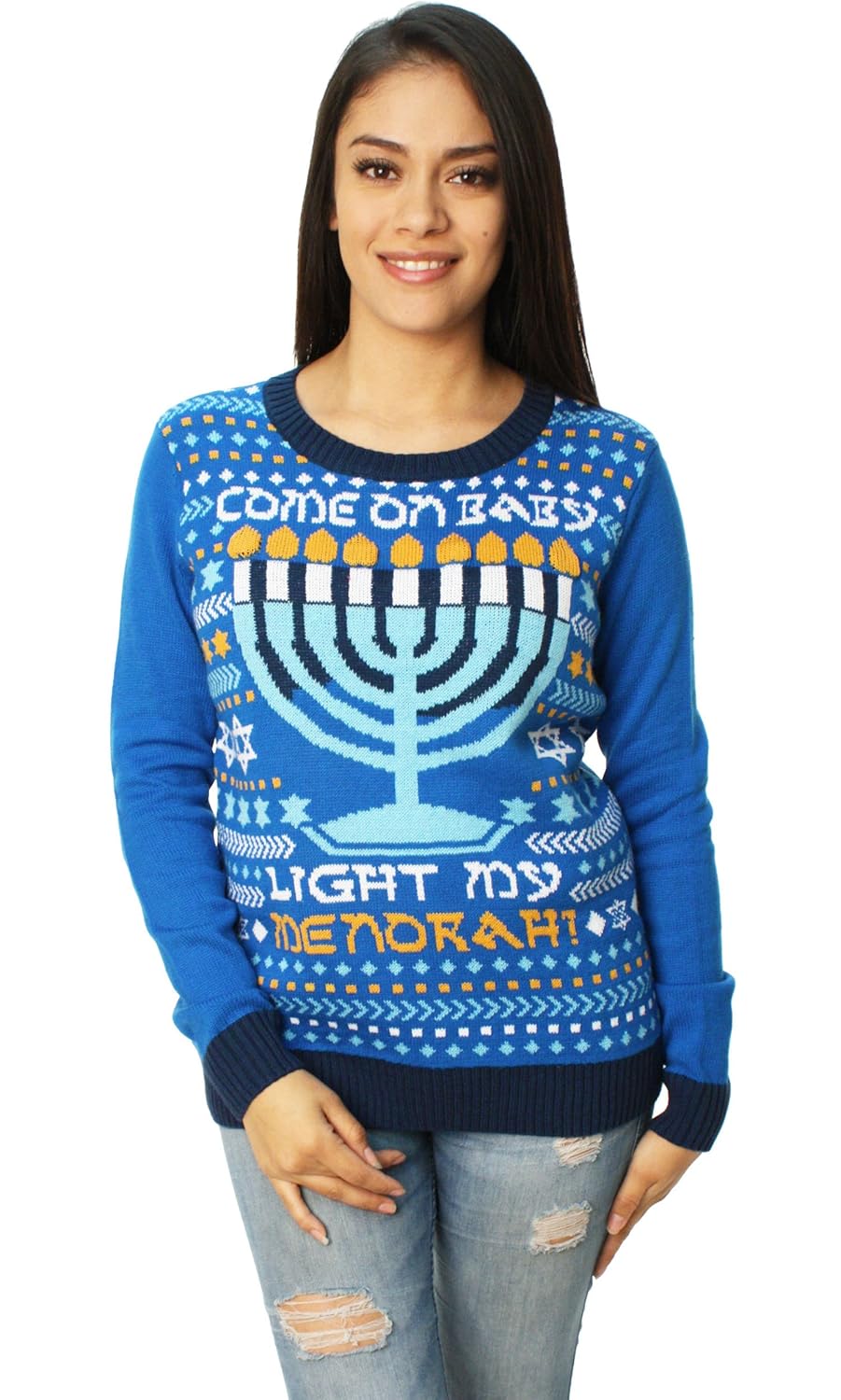 ugly christmas sweater 女人来哦n 婴儿灯我的menorah led光明节毛衣