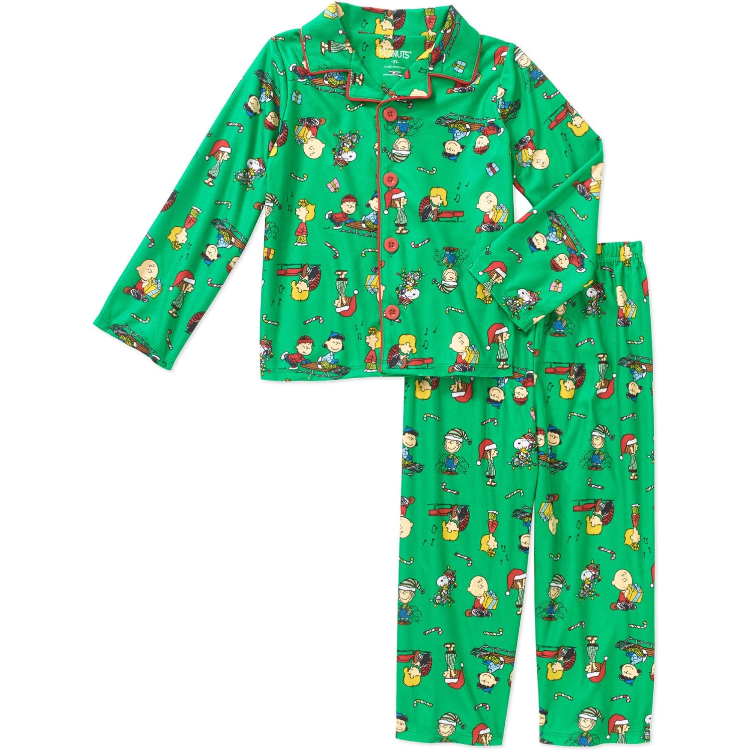 花生幼儿男孩假期纽扣睡衣2件套 绿色 2t