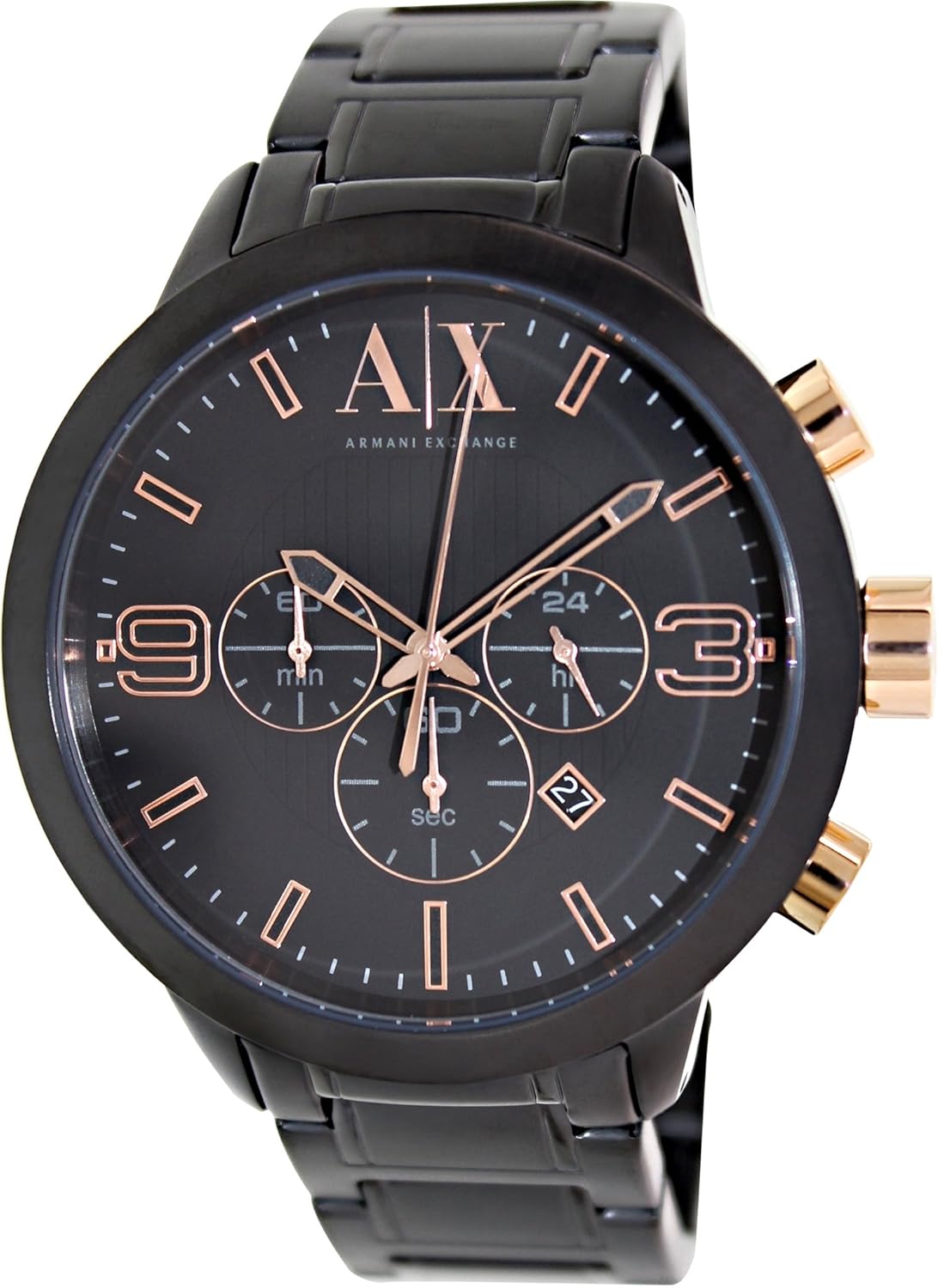 armani exchange atlc 计时码表黑色表盘黑色离子镀男士手表 ax1350