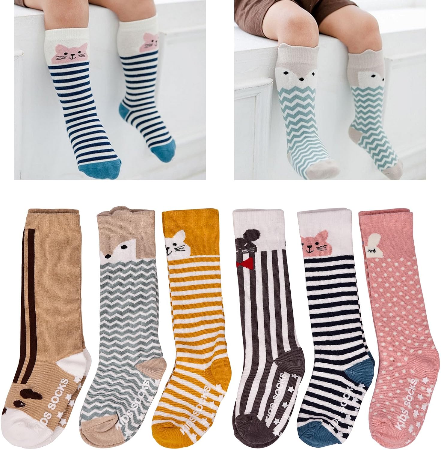 laisor 6 双装女婴及膝袜幼儿防滑棉袜